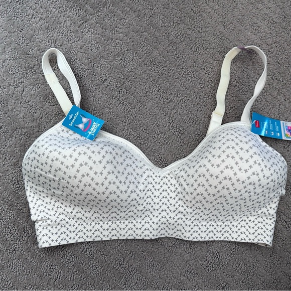 Hanes White and Gray Patterned Bra-New With Tags - Picture 1 of 8